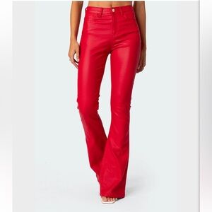EDIKTED Luna Faux Leather Flare Jeans